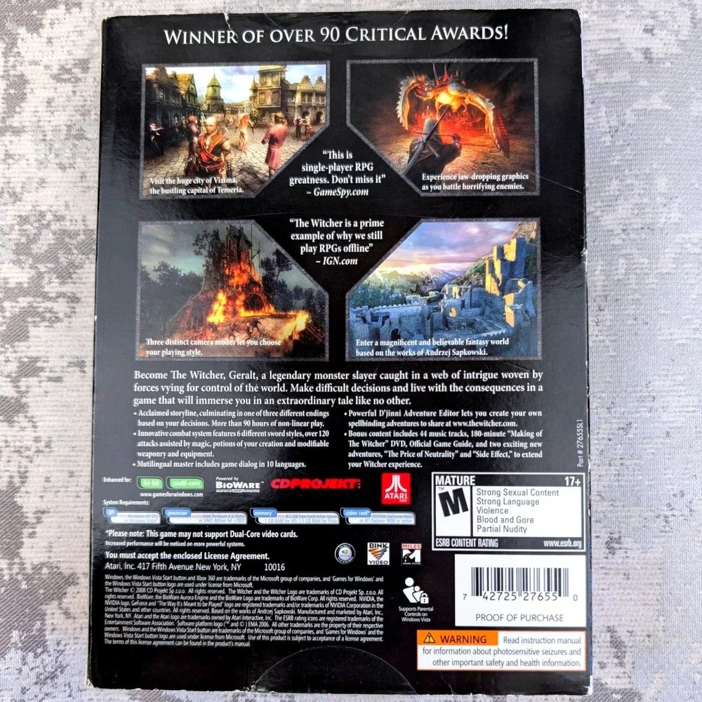 The Witcher Enhanced Edition PC Windows Game Atari CD Projekt Red 2008‎ Complete